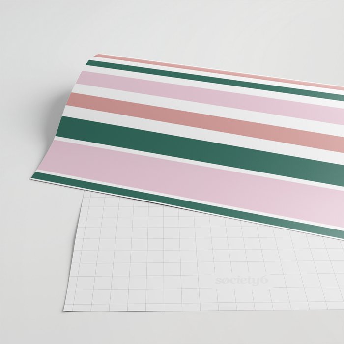 Summer Stripes - Pink, Dusty Rose, Green, and White Wrapping Paper Gallery Image 2