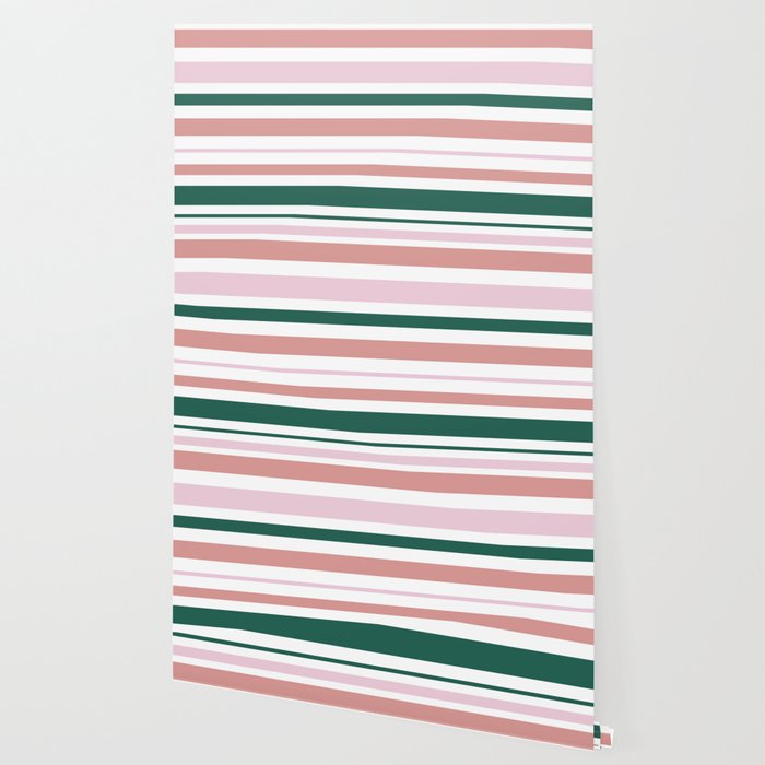 Summer Stripes - Pink, Dusty Rose, Green, and White Wallpaper Gallery Image 2