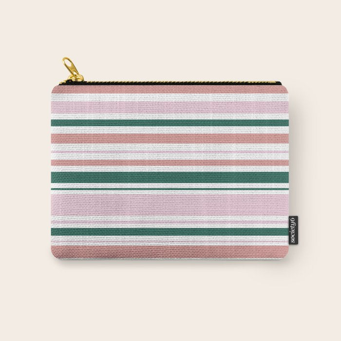 Summer Stripes - Pink, Dusty Rose, Green, and White Carry All Pouch Gallery Image 1