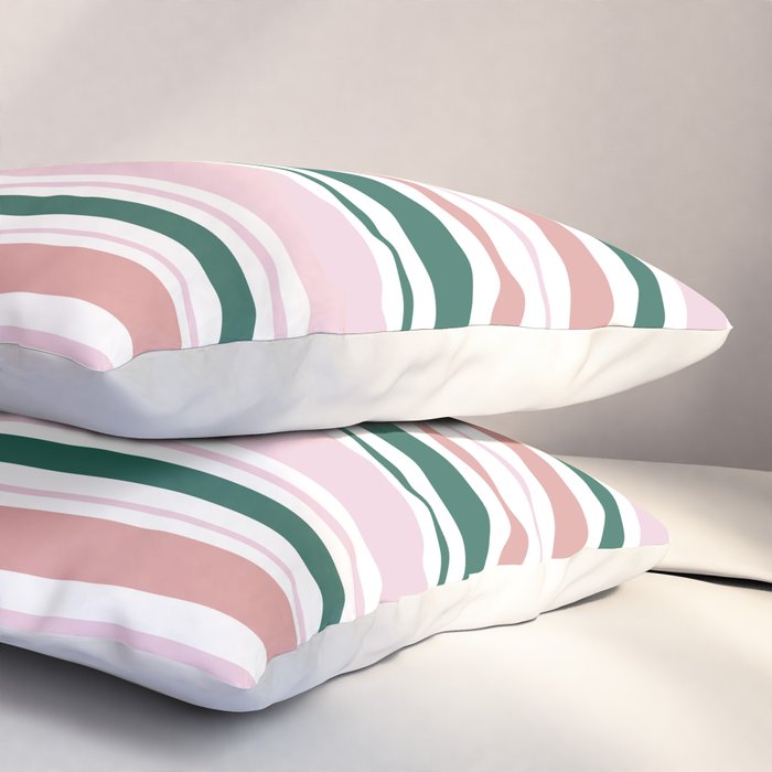 Summer Stripes - Pink, Dusty Rose, Green, and White Pillow Sham Gallery Image 3