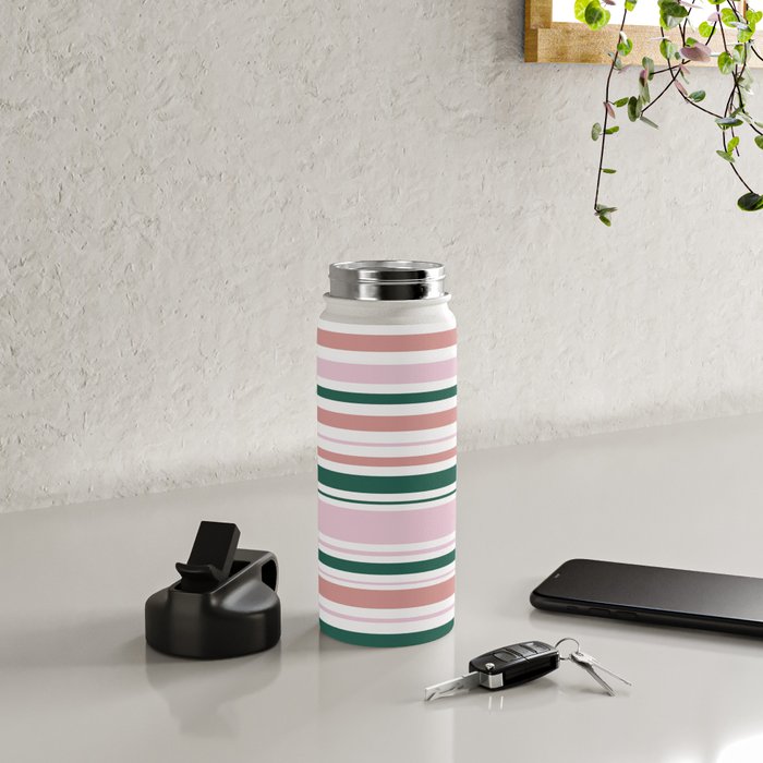 Summer Stripes - Pink, Dusty Rose, Green, and White Water Bottle Gallery Image 4