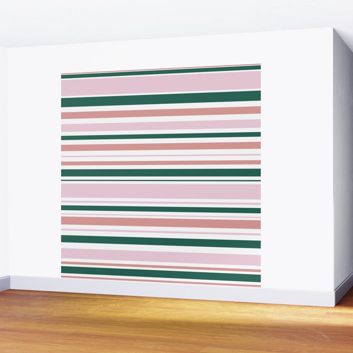 Summer Stripes - Pink, Dusty Rose, Green, and White Wall Mural Gallery Image 2