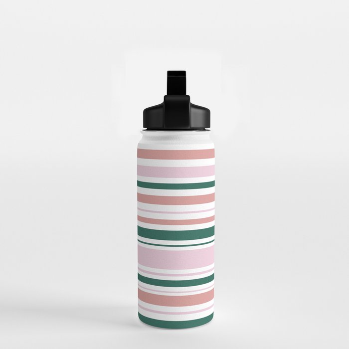 Summer Stripes - Pink, Dusty Rose, Green, and White Water Bottle Gallery Image 2