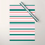 Summer Stripes - Pink, Dusty Rose, Green, and White Wrapping Paper Gallery Image 1