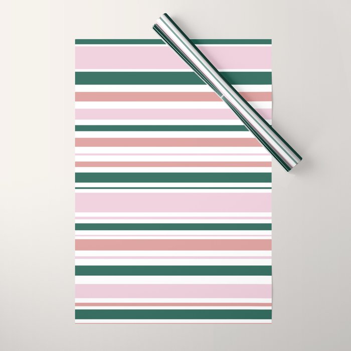 Summer Stripes - Pink, Dusty Rose, Green, and White Wrapping Paper Gallery Image 1