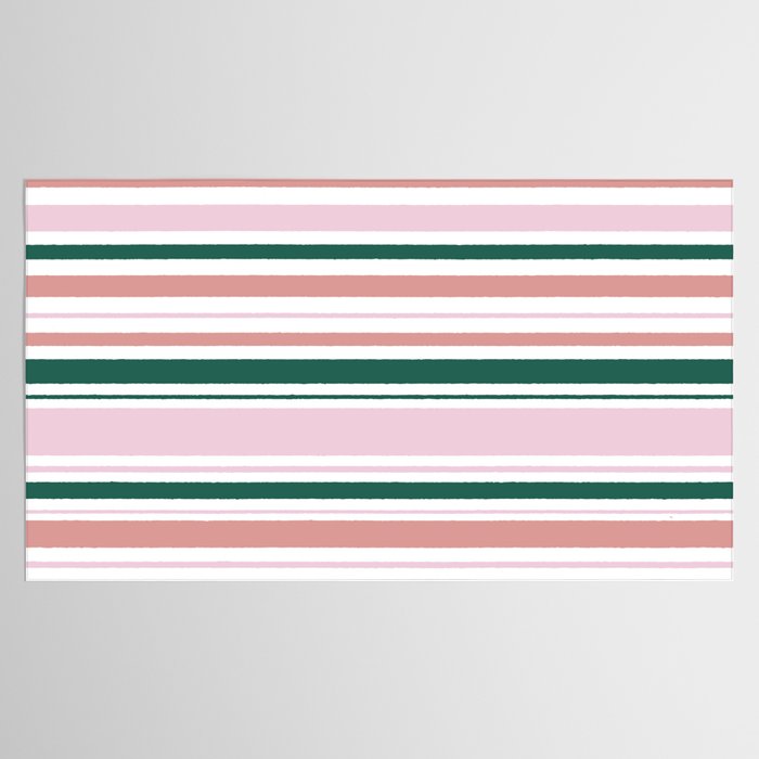 Summer Stripes - Pink, Dusty Rose, Green, and White Tablecloth Gallery Image 2