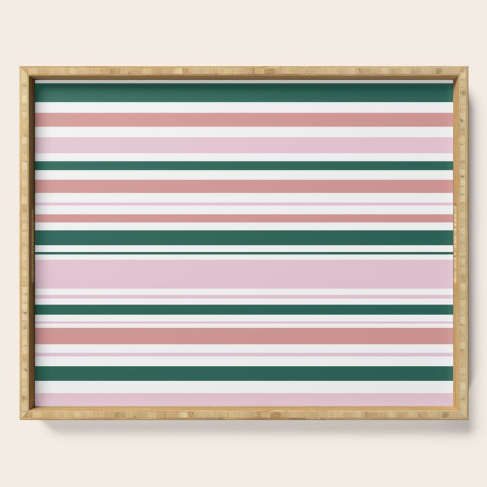 Summer Stripes - Pink, Dusty Rose, Green, and White Serving Tray Gallery Image 1