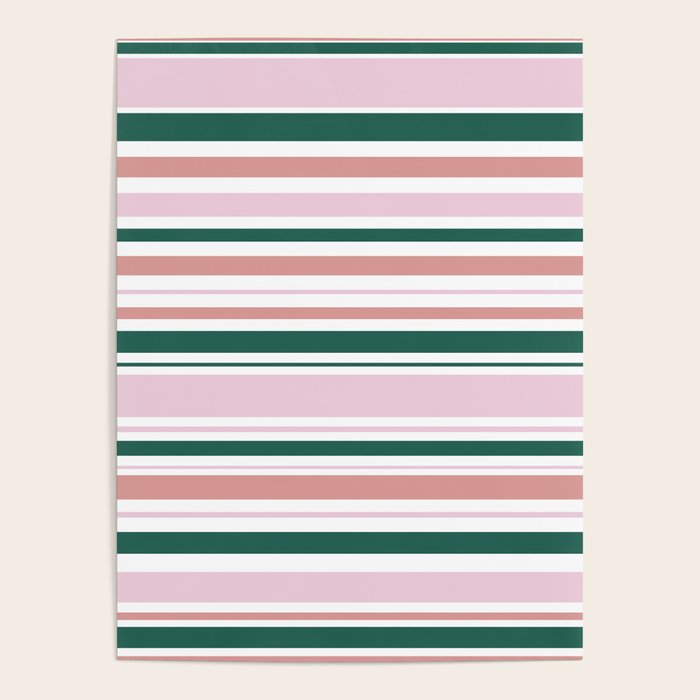 Summer Stripes - Pink, Dusty Rose, Green, and White Poster Gallery Image 1