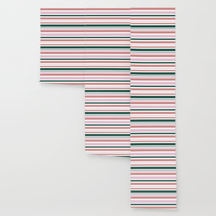 Summer Stripes - Pink, Dusty Rose, Green, and White Wallpaper Gallery Image 3
