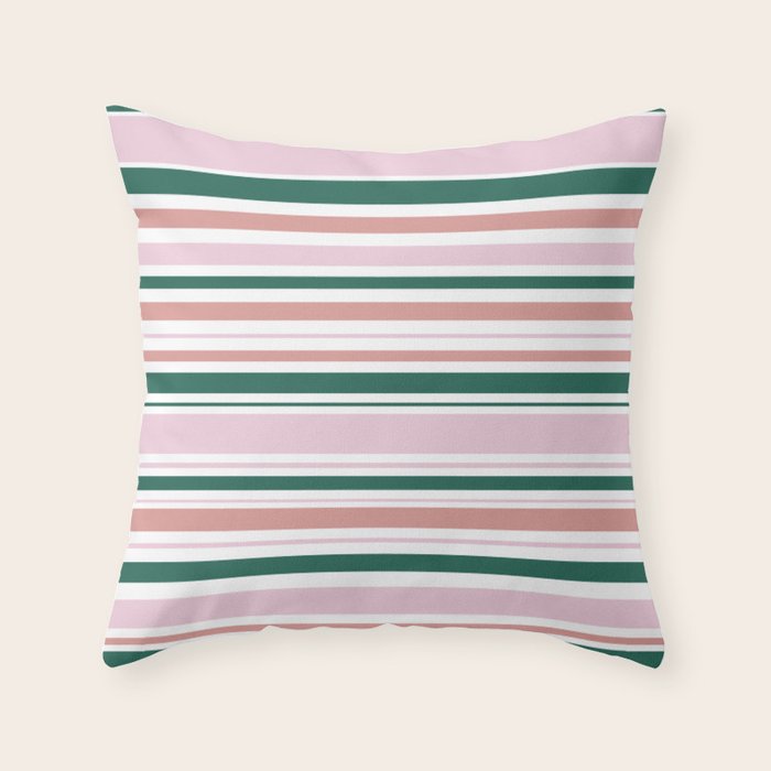 Summer Stripes - Pink, Dusty Rose, Green, and White Throw Pillow Gallery Image 1