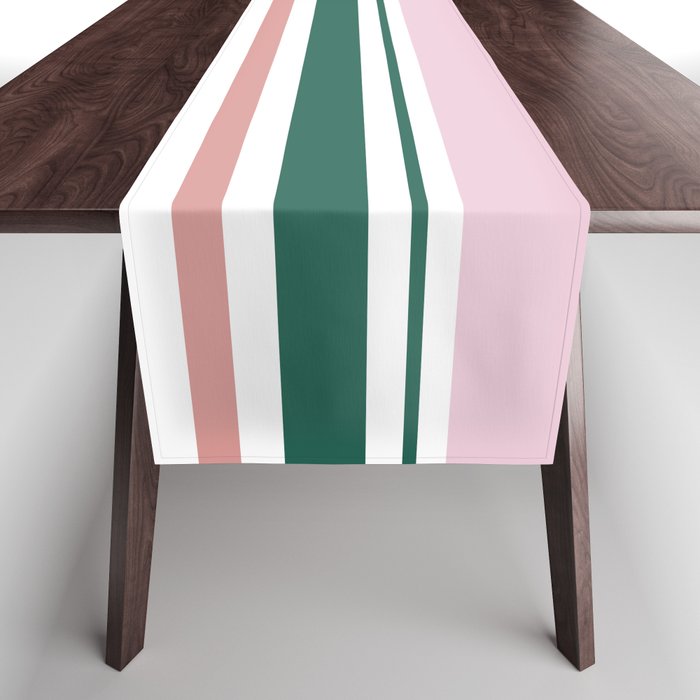 Summer Stripes - Pink, Dusty Rose, Green, and White Table Runner Gallery Image 1