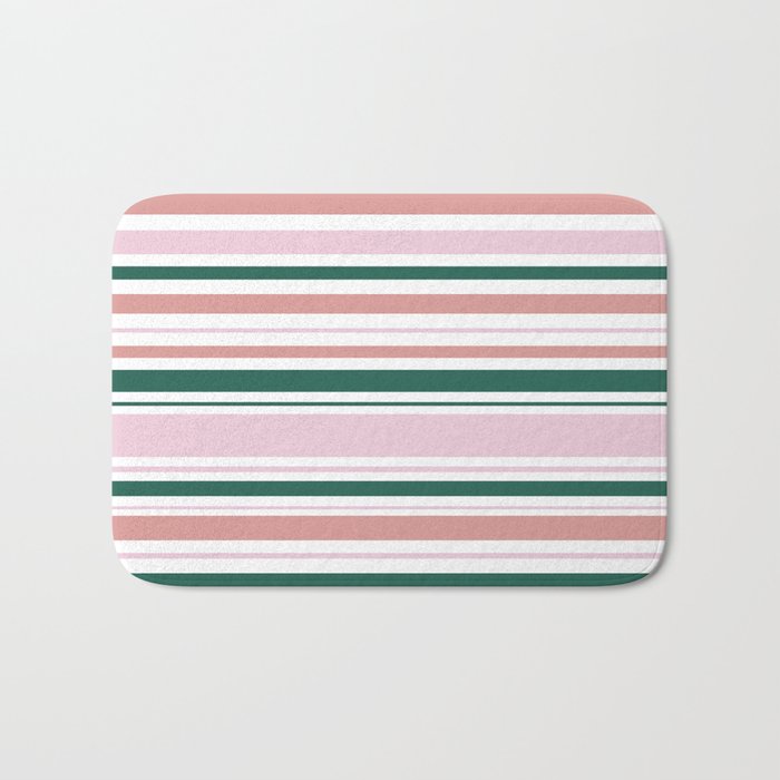 Summer Stripes - Pink, Dusty Rose, Green, and White Bath Mat Gallery Image 1
