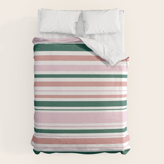 Summer Stripes - Pink, Dusty Rose, Green, and White Duvet Cover Gallery Image 1