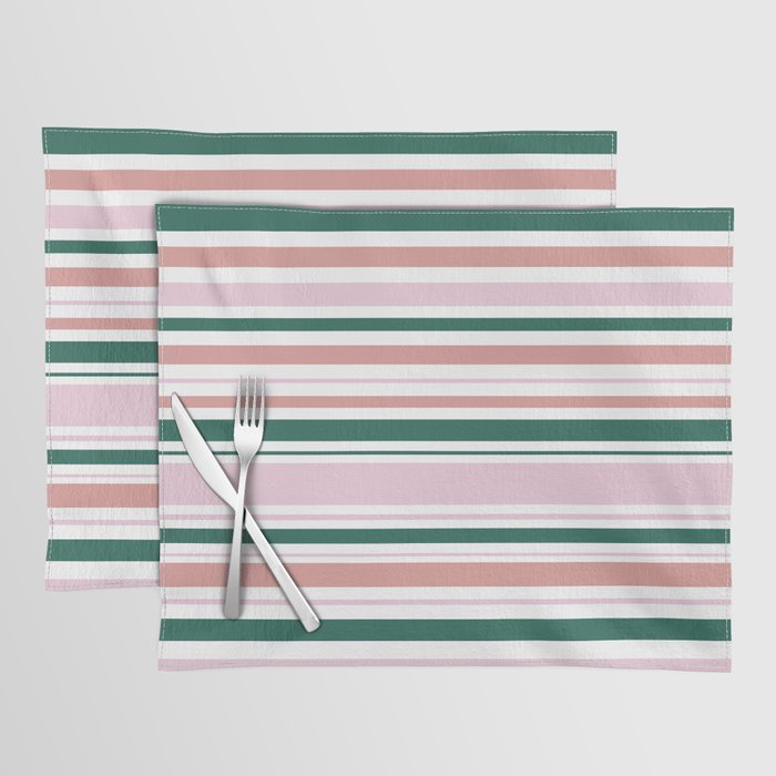 Summer Stripes - Pink, Dusty Rose, Green, and White Placemat Gallery Image 1