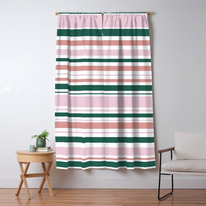 Summer Stripes - Pink, Dusty Rose, Green, and White Window Curtain Gallery Image 5