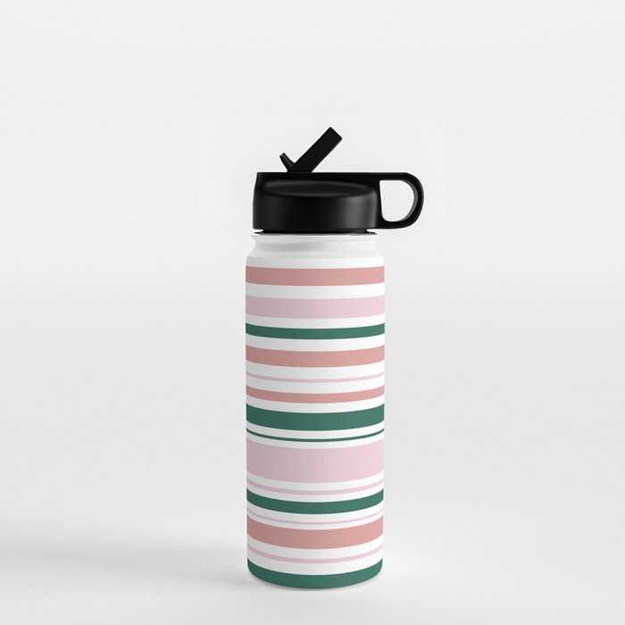 Summer Stripes - Pink, Dusty Rose, Green, and White Water Bottle Gallery Image 1