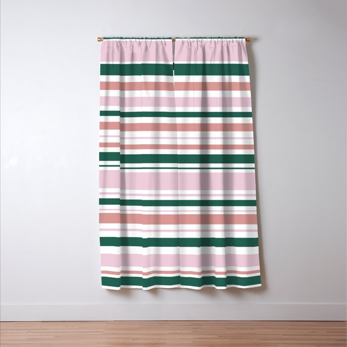 Summer Stripes - Pink, Dusty Rose, Green, and White Window Curtain Gallery Image 3