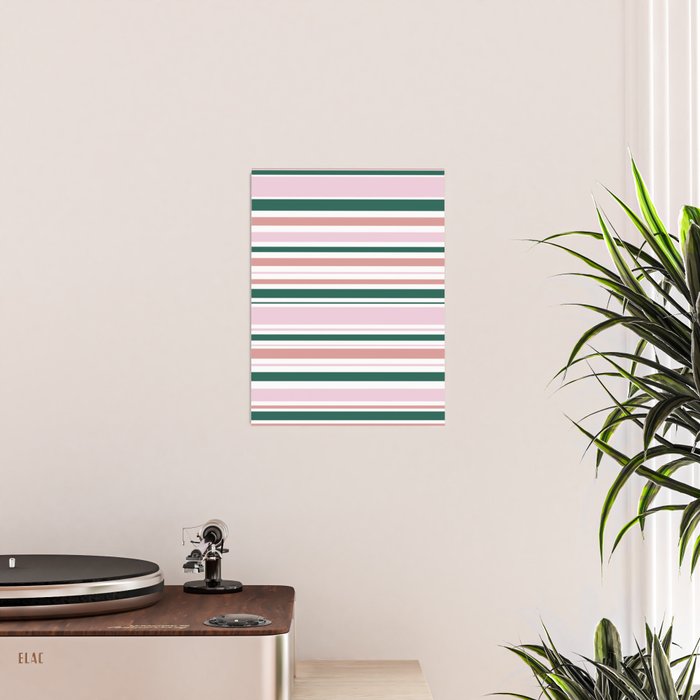 Summer Stripes - Pink, Dusty Rose, Green, and White Poster Gallery Image 2