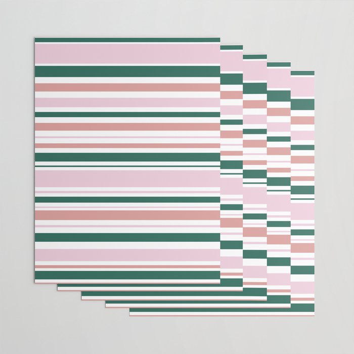 Summer Stripes - Pink, Dusty Rose, Green, and White Wrapping Paper Gallery Image 3