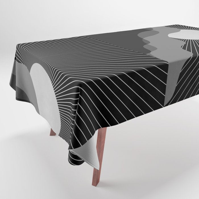 Abstraction_SUNRISE_SUNSET_BLACK_WHITE_MONO_POP_ART_0622A Tablecloth Gallery Image 1