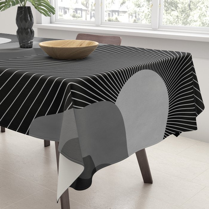 Abstraction_SUNRISE_SUNSET_BLACK_WHITE_MONO_POP_ART_0622A Tablecloth Gallery Image 3