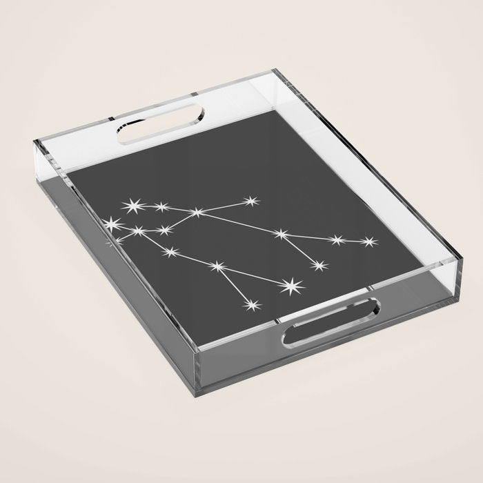 Gemini Zodiac Star Constellation Line Art Grey Acrylic Tray Gallery Image 1
