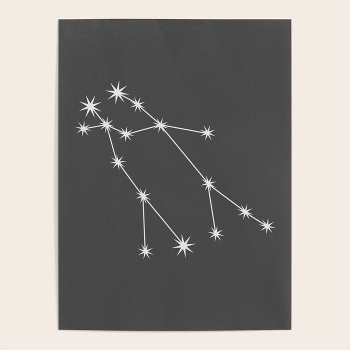 Gemini Zodiac Star Constellation Line Art Grey Poster Gallery Image 1
