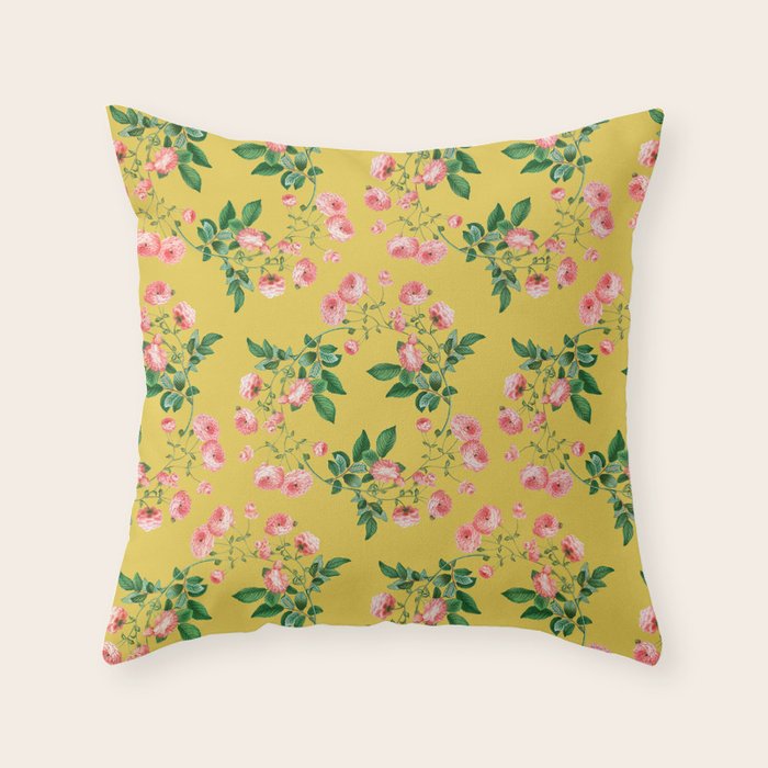 Antique Roses Floral Pattern Throw Pillow Gallery Image 1