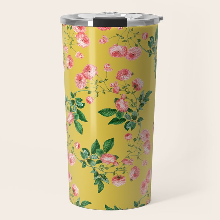 Antique Roses Floral Pattern Travel Mug Gallery Image 1