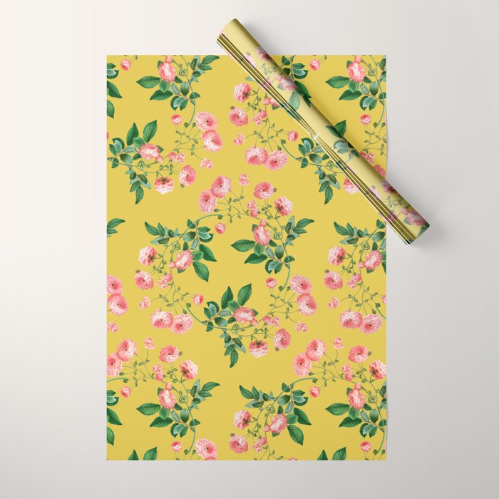 Antique Roses Floral Pattern Wrapping Paper Gallery Image 1