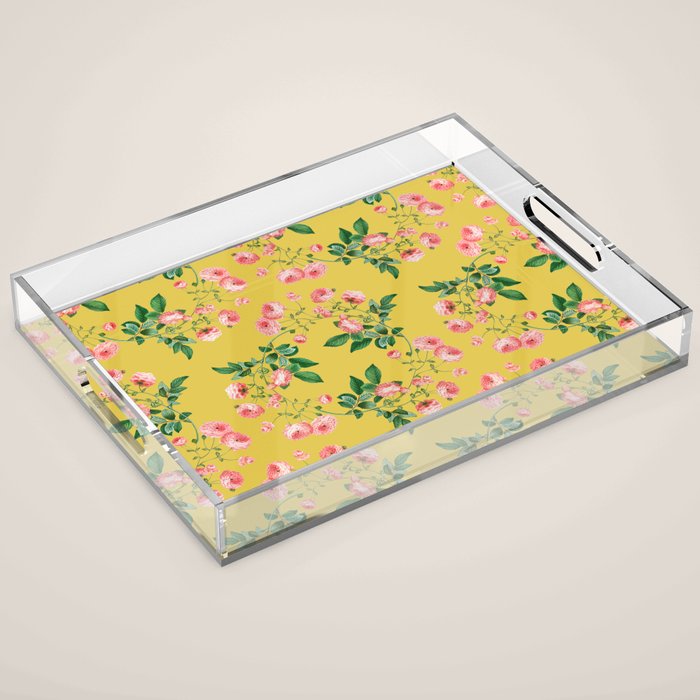 Antique Roses Floral Pattern Acrylic Tray Gallery Image 1
