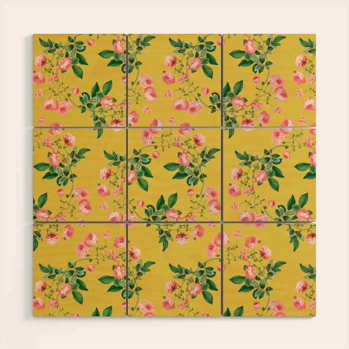 Antique Roses Floral Pattern Wood Wall Art Gallery Image 1