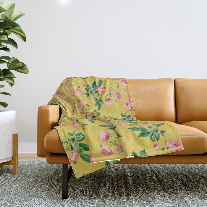 Antique Roses Floral Pattern Throw Blanket Gallery Image 1