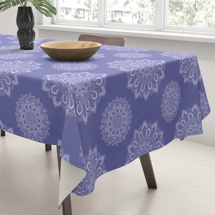 Elegant Periwinkle Purple Blue Boho Mandala Tablecloth Gallery Image 3