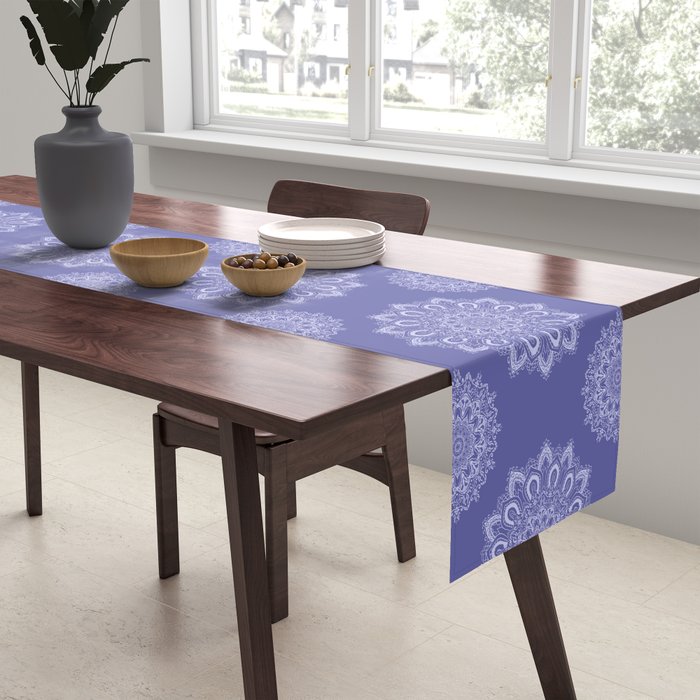 Elegant Periwinkle Purple Blue Boho Mandala Table Runner Gallery Image 2