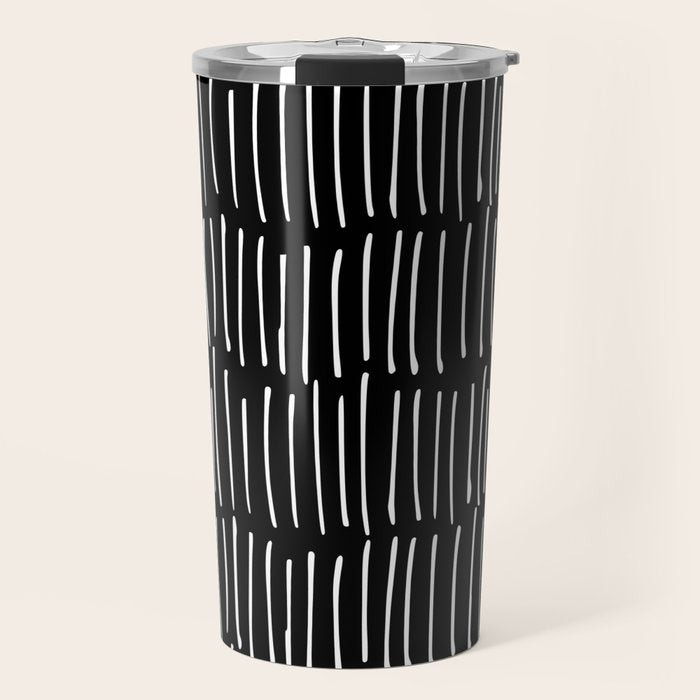 Black and White Minimal Stripe Travel Mug Gallery Image 1