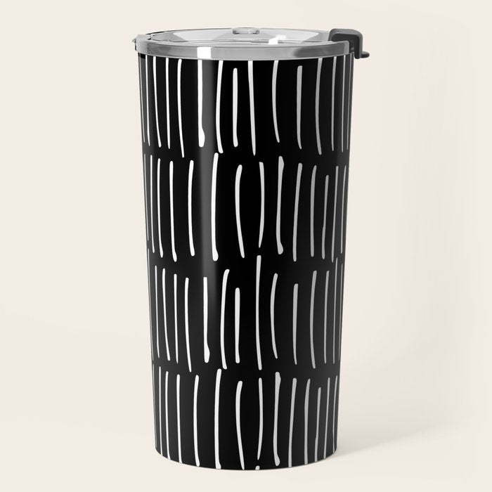 Black and White Minimal Stripe Travel Mug Gallery Image 2