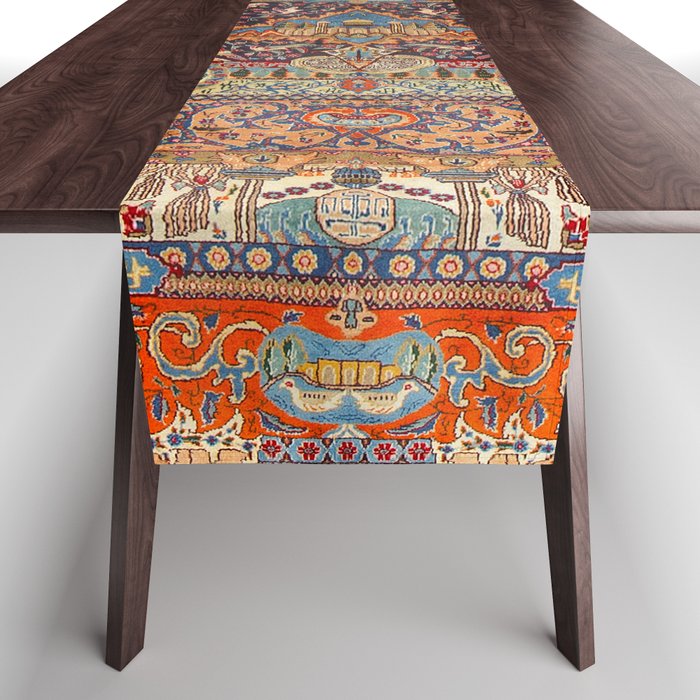 Golden Nature Antique Persian Kashmar Table Runner Gallery Image 1