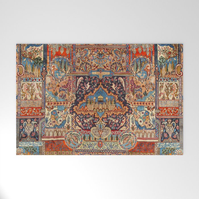 Golden Nature Antique Persian Kashmar Welcome Mat Gallery Image 1
