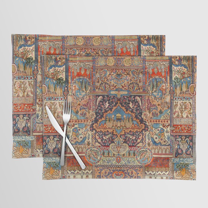 Golden Nature Antique Persian Kashmar Placemat Gallery Image 1
