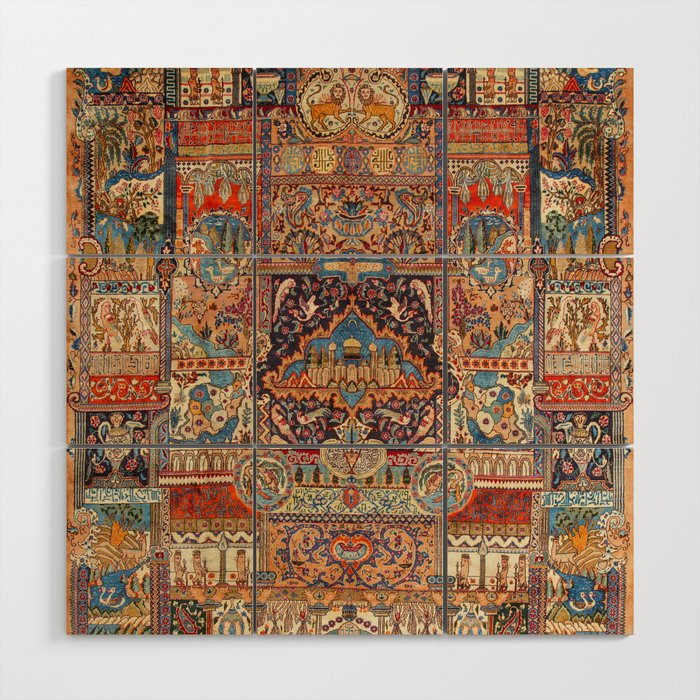 Golden Nature Antique Persian Kashmar Wood Wall Art Gallery Image 1