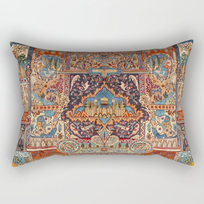 Golden Nature Antique Persian Kashmar Rectangular Pillow Gallery Image 1