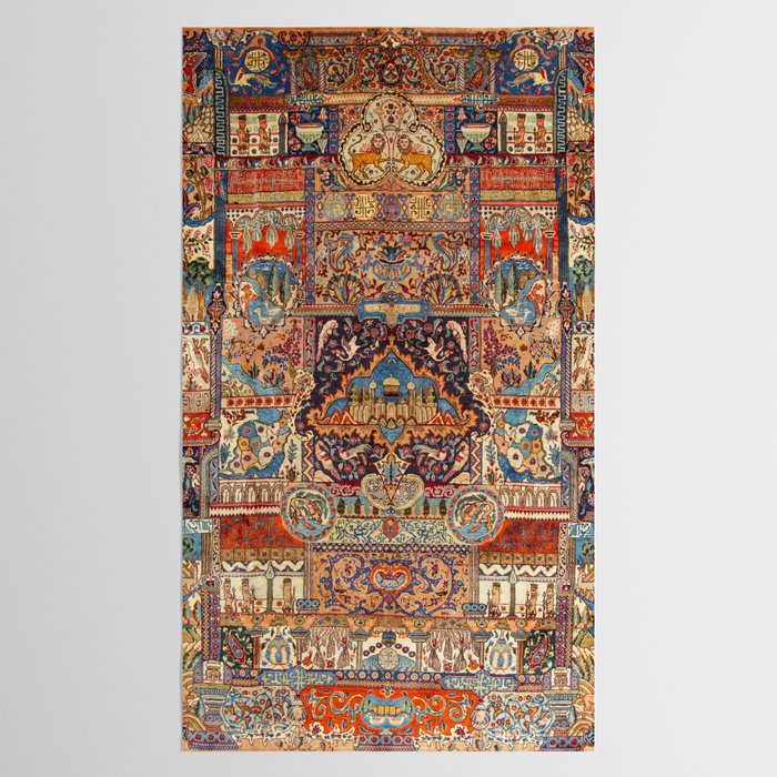 Golden Nature Antique Persian Kashmar Tablecloth Gallery Image 2