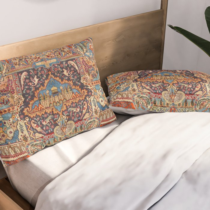 Golden Nature Antique Persian Kashmar Pillow Sham Gallery Image 2
