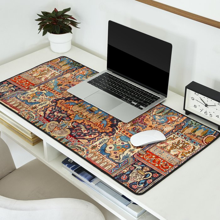 Golden Nature Antique Persian Kashmar Desk Mat Gallery Image 2