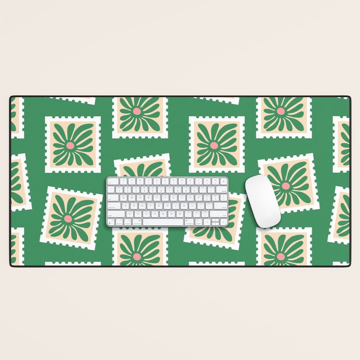 Vintage flower postage stamp pattern Desk Mat Gallery Image 1