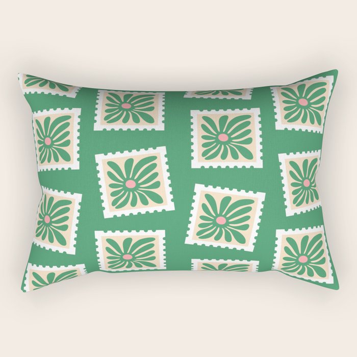 Vintage flower postage stamp pattern Rectangular Pillow Gallery Image 2