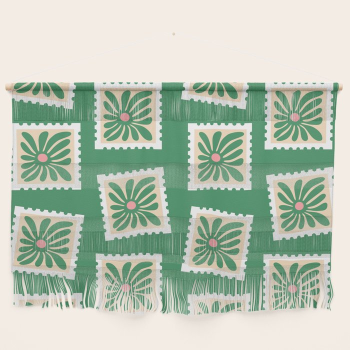 Vintage flower postage stamp pattern Wall Hanging Gallery Image 1