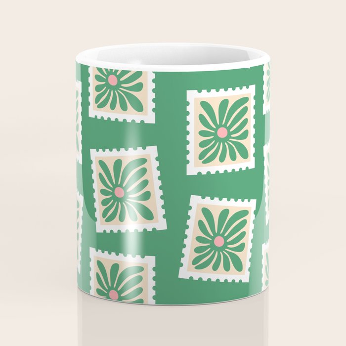Vintage flower postage stamp pattern Coffee Mug Gallery Image 4