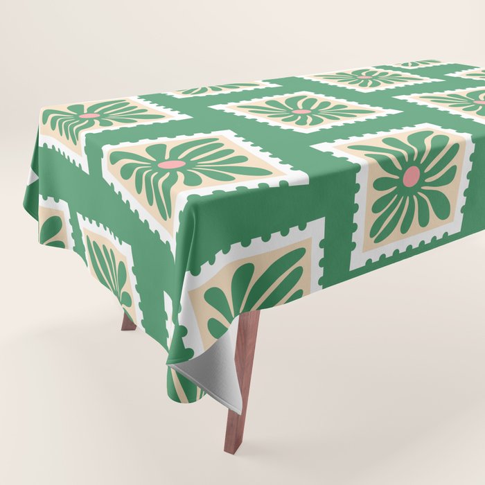 Vintage flower postage stamp pattern Tablecloth Gallery Image 1